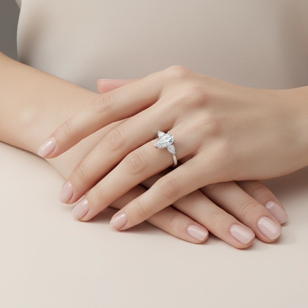 Three Stone Pear Shaped Diamond Ring