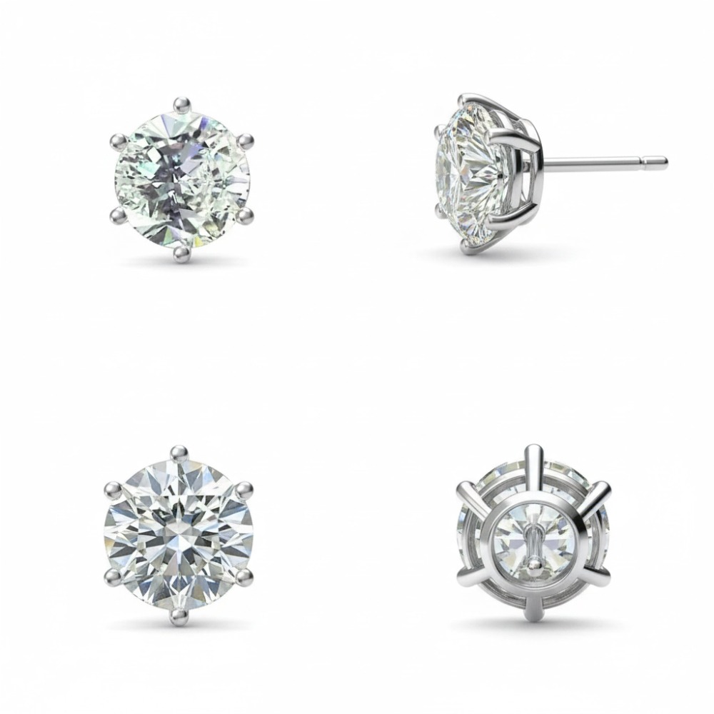 6 Claws Round Shaped Stud Earrings