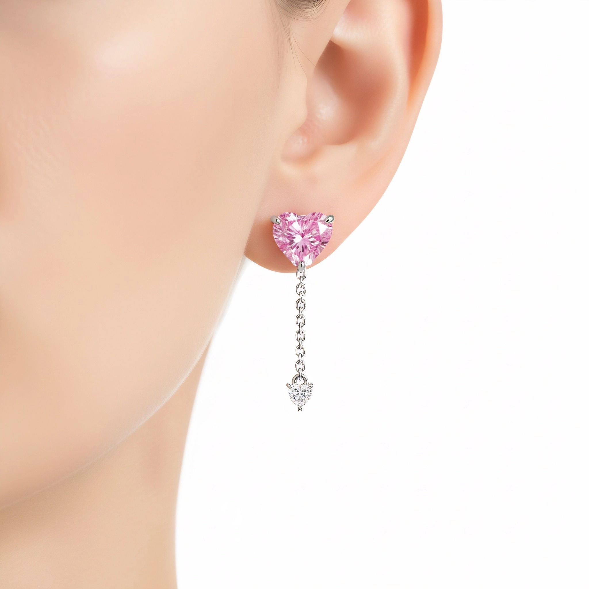 Diamond earrings women pink heart cut