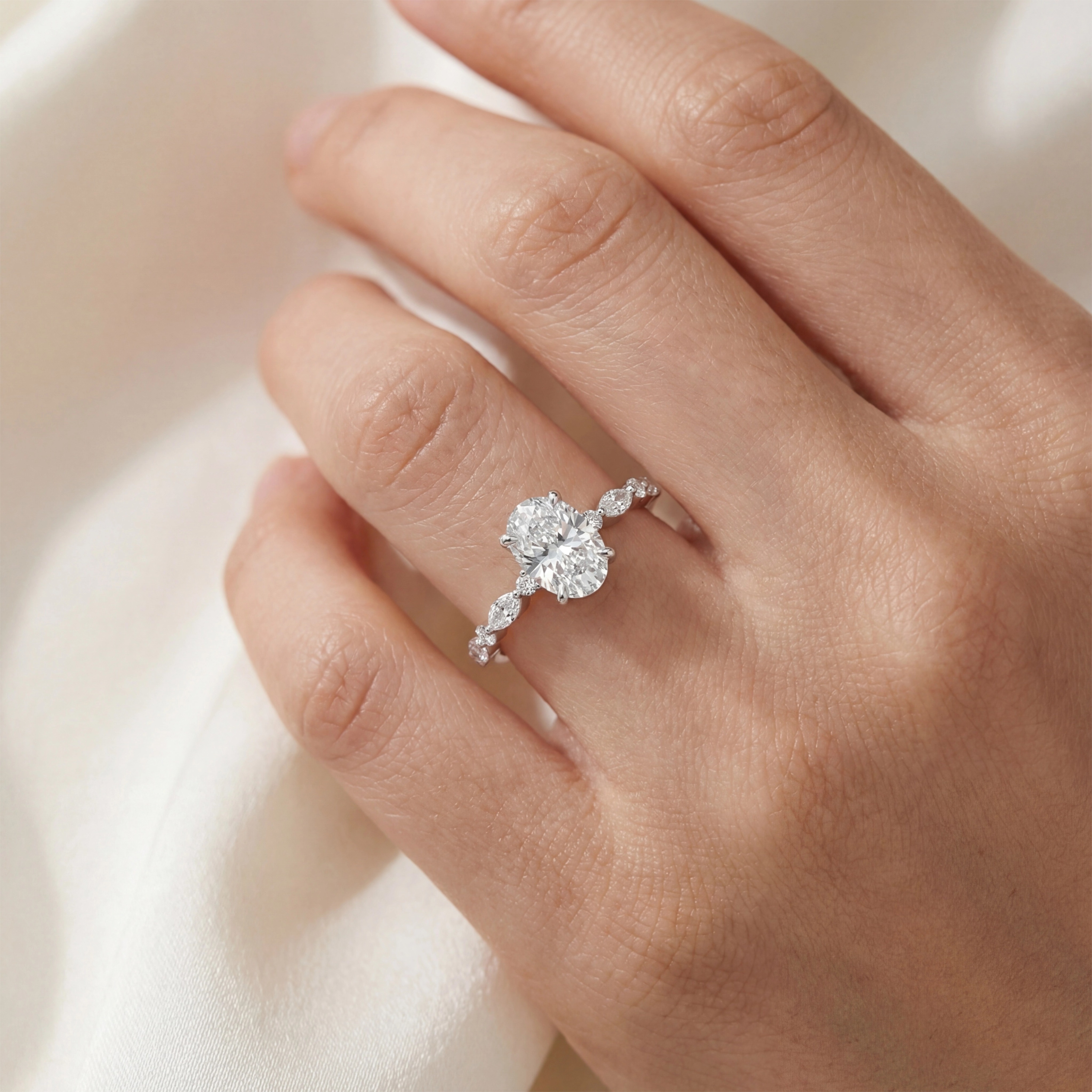 Lab Grown Oval Cut Diamond Single Shared Prong Luxury Engagement Ring
