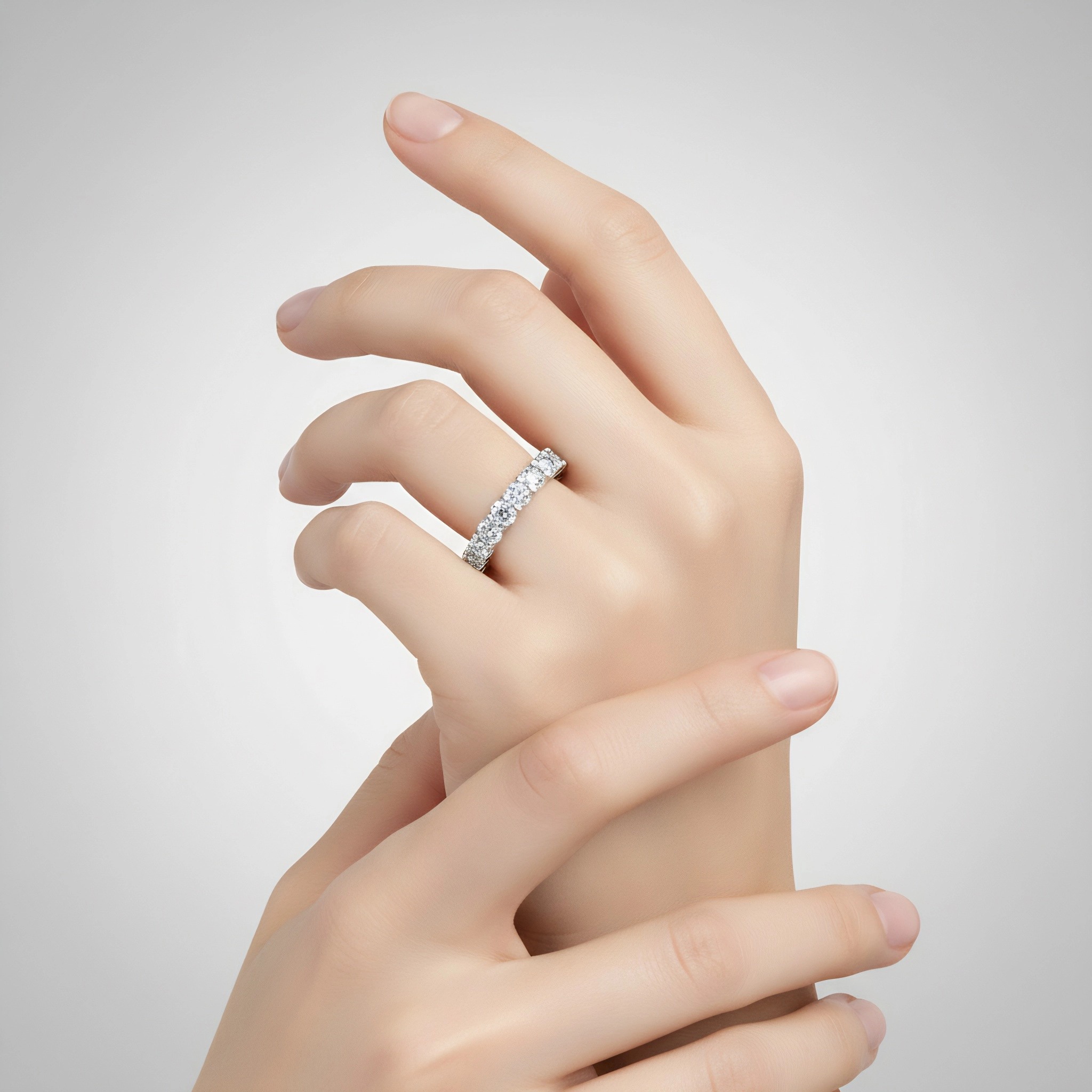 Oval Full Pave Lab Diamond Wedding Solid Gold Ring