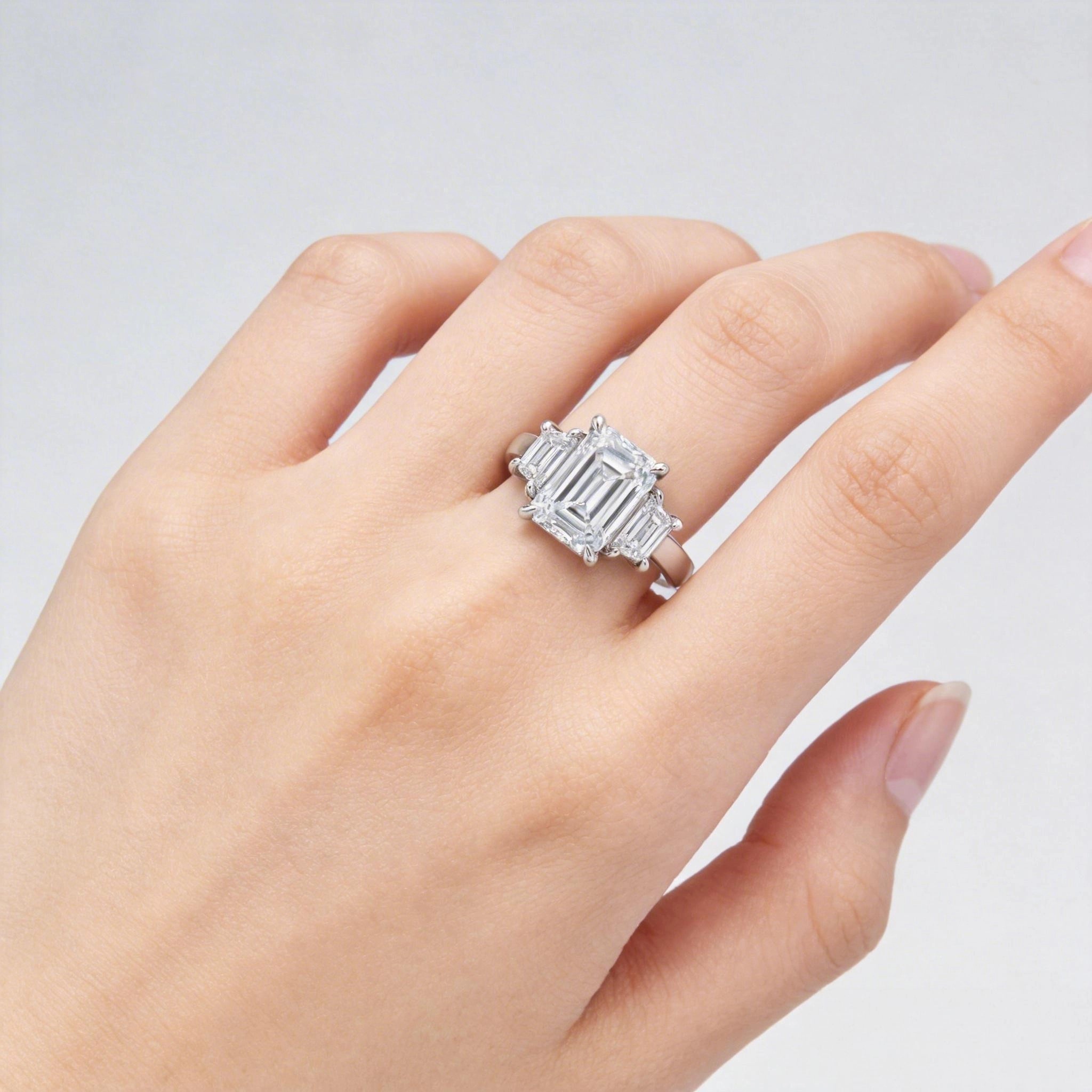 Lab Grown Diamond Emerald Cut Platinum Engagement Ring